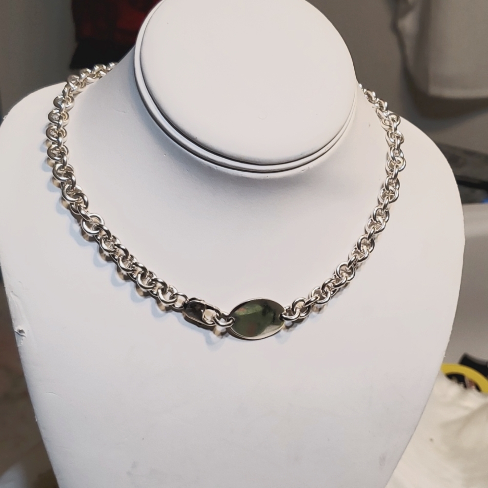 Silver Toggle Necklace with oval Pendant - Picture 2 of 16
